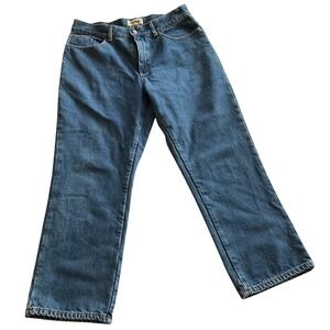 L.L. Bean Flannel Lined Jeans Women 14 PET Original Fit Red Plaid Denim